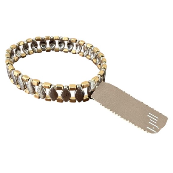 J. Jill Mixed Metal Link Bracelet Silver Gold Tone Hammered Stretch Versatile - Picture 4 of 7